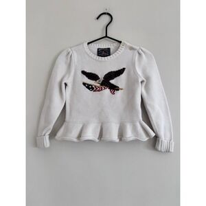 American Living Flag Eagle Girls Sweater Ruffles Ivory White Cute Patriotic 4T